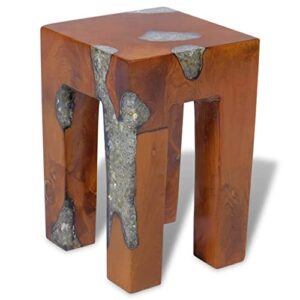 SKM Wooden Stool Handmade Small Stool Solid Teak Wood and Resin 11.8" x 11.8" x 15.7" (L x W x H)