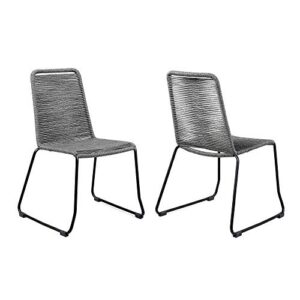 armen living lcshsich shasta outdoor metal and rope stackable dining chair-set of 2, gray