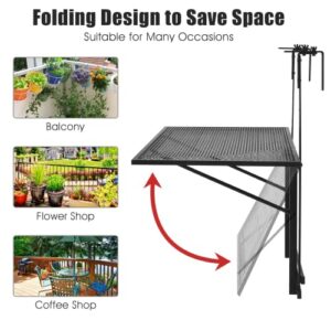 RIVALLYCOOL Balcony Table Hanging, Outdoor Folding Hanging Table w/5 Height Adjustable & Foldable Railing Serving Table, Suitable for Patio, Balcony & Deck