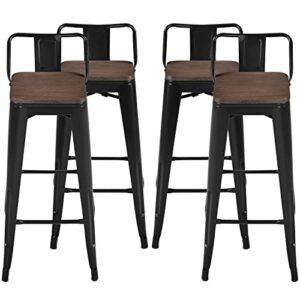 yaheetech 30 inch metal stools low back patio bar chairs set of 4 counter height stools stackable industrial barstools with wood top matte black