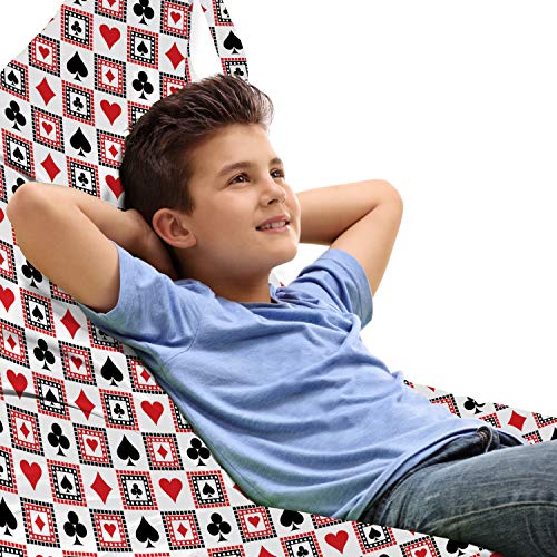 Ambesonne Casino Lounger Chair Bag, Playings Cards Clubs Hearts Symmetrical Geometric Repeating Ornamental, High Capacity Storage with Handle Container, Lounger Size, Scarlet Black