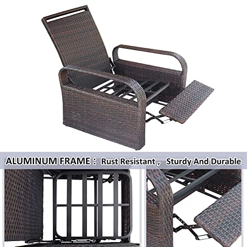 ATR ART TO REAL Outdoor Recliner, Set of 2 Wicker Reclining Chair with Coffee End Side Table, Aluminum Frame Patio Chaise Lounge Chairs with Thicken Cushions (Navy)