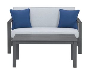 signature design by ashley fynnegan outdoor loveseat with table, gray