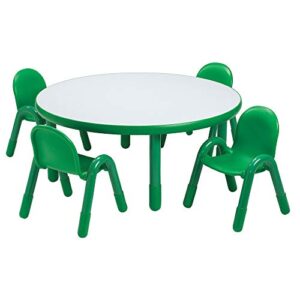 angeles baseline 36″ round school table & 4 chairs set for kids homeschool/playroom/daycare/classroom furniture, toddler chair and table set, green