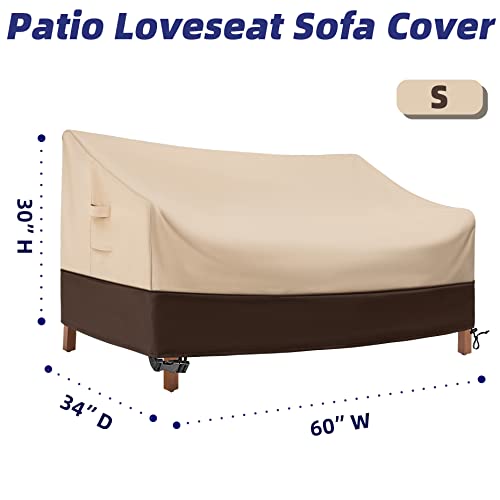 Lafaso Patio Furniture Cover Waterproof, Heavy Duty Outdoor couch Cover, 600 D Oxford cloth Sofa Cover With Vents and Handles（Beige/Brown 1 Pack, Small）