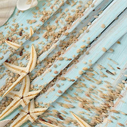 Beach Wood Texture Elastic Edge Round Tablecloth Shell Starfish Fitted Table Cover Waterproof Wipeable Round Table Cloth for Parties Outdoor Dining Table Decor Pads Size 48"(Fit for 36"-42" Table)