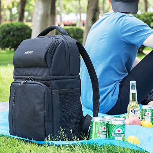 ADRIMER Cooler Backpack, Large Backpack Cooler, Fishing Backpack with Cooler, Double Deck Backpack Lunch Box for Men Women to Hiking, Work, Beach, Travel