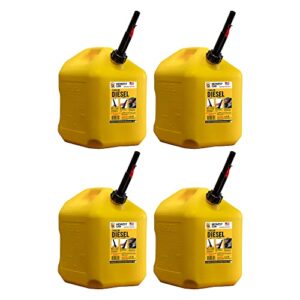 midwest can company 8610 epa & carb compliant 5 gallon diesel can fuel container with flame shield safety system and auto shut off (4 pack)