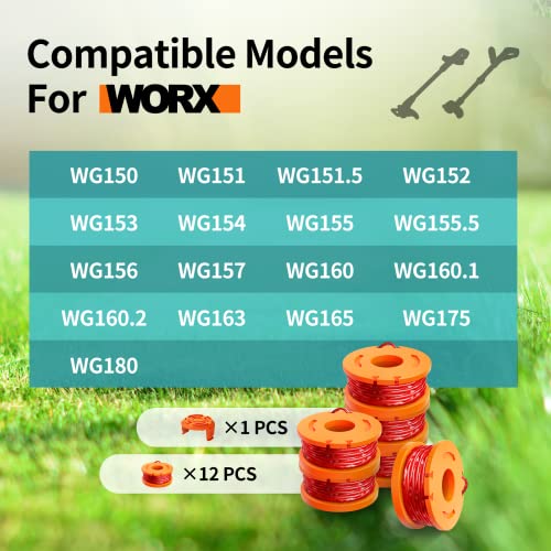 15 Pack Trimmer Spool Line for Worx,(WA0010)Replacement Trimmer Spool Line for Worx,Trimmer Line Refills 0.065 inch for Worx,Suitable for Worx String Trimmers(12 Pack Grass Trimmer Line,3 Trimmer Cap)