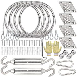 nqn 48 pcs t304 6 inch hardware kit for square & rectangle sun shade sail canopy awning installation installation complete set, 48 ft (12’x4) extension cable wire rope, 304 stainless steel, anti rust