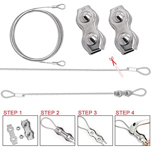 NQN 48 PCS T304 6 Inch Hardware Kit for Square & Rectangle Sun Shade Sail Canopy Awning Installation Installation Complete Set, 48 Ft (12'x4) Extension Cable Wire Rope, 304 Stainless Steel, Anti Rust