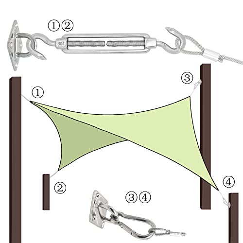 NQN 48 PCS T304 6 Inch Hardware Kit for Square & Rectangle Sun Shade Sail Canopy Awning Installation Installation Complete Set, 48 Ft (12'x4) Extension Cable Wire Rope, 304 Stainless Steel, Anti Rust