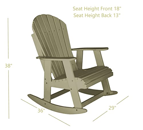 Phat Tommy Adirondack Rocking Chair | Outdoor Rocking Chairs for Porch | Outside Patio Rockers, All Weather Poly Furniture, Weatherwood