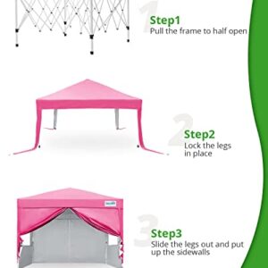Quictent Upgraded 10'x10' Pop up Canopy Tent with Detachable & Interchangeable Sidewalls Instant Outdoor Gazebo Ez Party Tent Enclosed Waterproof (Pink)