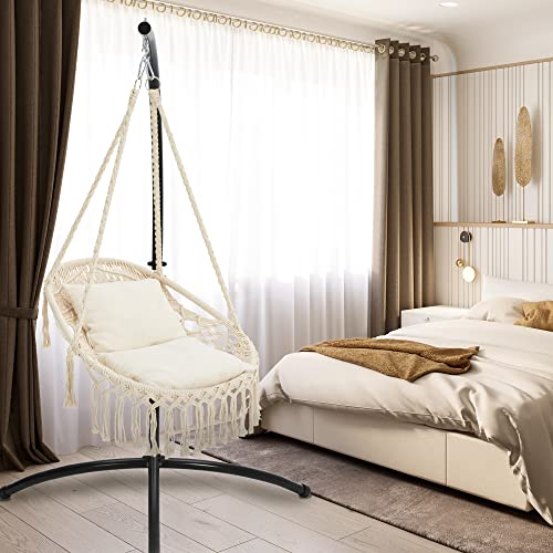 Homgava Hammock Chair Hanging Rope Swing, Hanging Chair Max 330Lbs,2 Cushions Included Macrame Swing Chair for Bedroom,Indoor, Outdoor, Porch, Patio, Garden,(Beige)