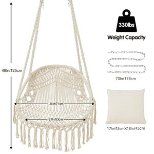 Homgava Hammock Chair Hanging Rope Swing, Hanging Chair Max 330Lbs,2 Cushions Included Macrame Swing Chair for Bedroom,Indoor, Outdoor, Porch, Patio, Garden,(Beige)