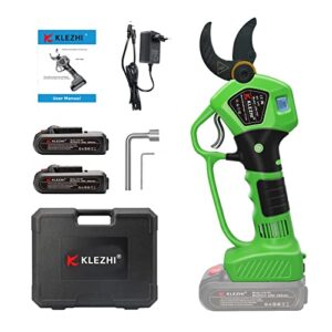 k klezhi cordless electric pruning shears battery powered tree branch pruner cut capacity of 40mm / 1.58inches, 2 x 2 ah lithium rechargeable battery 6-8 working hours green
