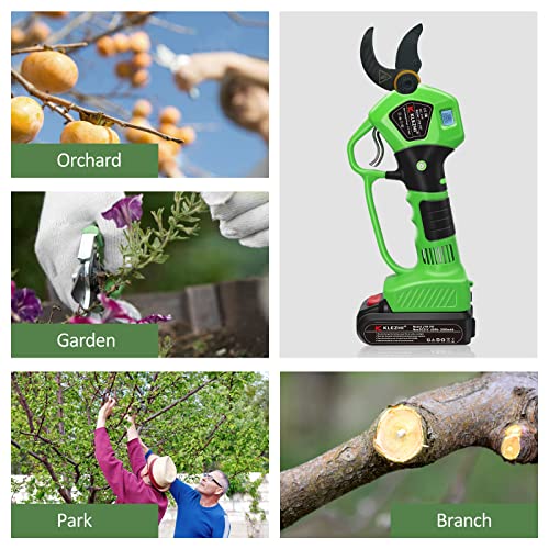 K KLEZHI Cordless Electric Pruning Shears Battery Powered Tree Branch Pruner Cut Capacity of 40mm / 1.58inches, 2 x 2 Ah Lithium Rechargeable Battery 6-8 Working Hours Green