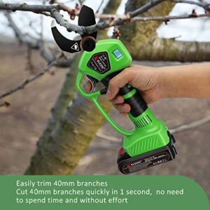 K KLEZHI Cordless Electric Pruning Shears Battery Powered Tree Branch Pruner Cut Capacity of 40mm / 1.58inches, 2 x 2 Ah Lithium Rechargeable Battery 6-8 Working Hours Green