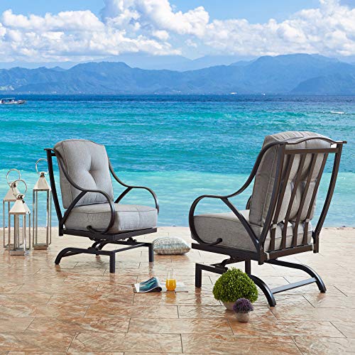 Festival Depot Patio Chair Set of 2 Metal Armchairs with Thick Cushions Outdoor Furniture for Bistro Deck Garden (Grey)