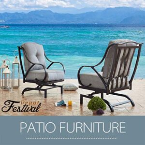 Festival Depot Patio Chair Set of 2 Metal Armchairs with Thick Cushions Outdoor Furniture for Bistro Deck Garden (Grey)