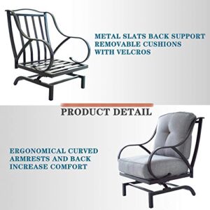 Festival Depot Patio Chair Set of 2 Metal Armchairs with Thick Cushions Outdoor Furniture for Bistro Deck Garden (Grey)