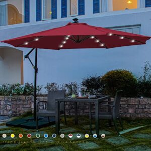 SERWALL 10FT LED Offset Patio Umbrella, Solar Light Cantilever Umbrella, Market Outdoor Hanging Deck Umbrella for Pool, Yard, Garden (Red)
