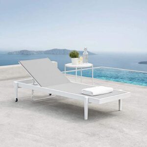 modway charleston outdoor patio aluminum metal chaise lounge chair in white gray