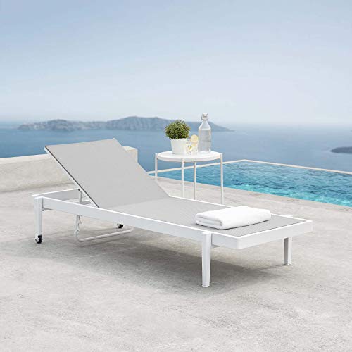 Modway Charleston Outdoor Patio Aluminum Metal Chaise Lounge Chair in White Gray