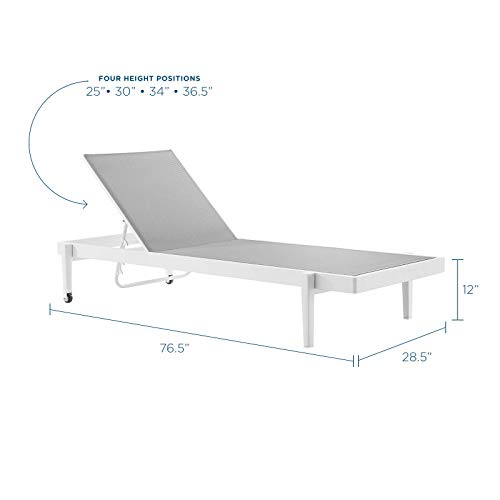 Modway Charleston Outdoor Patio Aluminum Metal Chaise Lounge Chair in White Gray