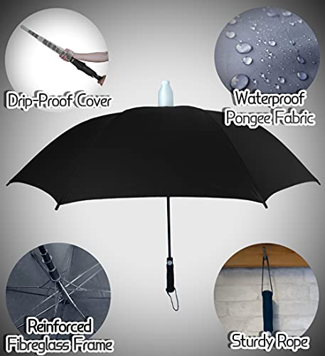 Innovate Golf Umbrella – Telescopic Cover Attachment – Fibreglass Frame – Automatic Open Button – Windproof – UV Protection with Blackout Shade – Large Canopy – Non-Drip – Quick Drying (Midnight Black)