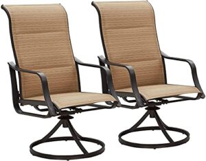 lokatse home 2-piece patio outdoor textilene fabric steel swivel dining chair set with 2 single rocking chairs -beige