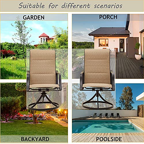 LOKATSE HOME 2-Piece Patio Outdoor Textilene Fabric Steel Swivel Dining Chair Set with 2 Single Rocking Chairs -Beige