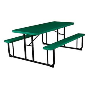 norwood commercial furniture blow- molded plastic picnic table, green/black, nor-ptbm7260-6-10, 72″d x 57″w x 30″h