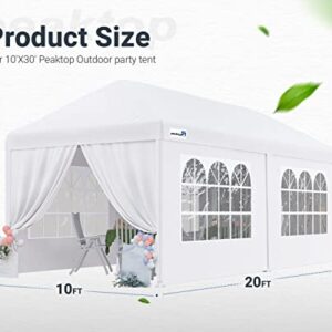 Peaktop Outdoor 10'x20' Heavy Duty Canopy Gazebo Outdoor Party Wedding Tent Pavilion with 4 Removable Side Walls