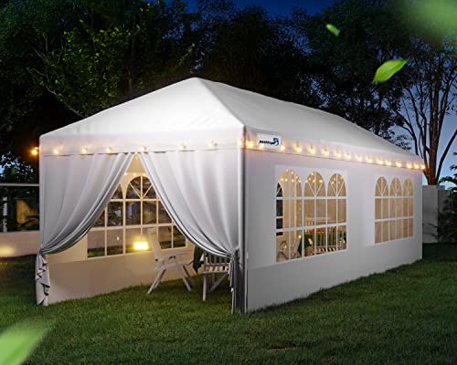 Peaktop Outdoor 10'x20' Heavy Duty Canopy Gazebo Outdoor Party Wedding Tent Pavilion with 4 Removable Side Walls