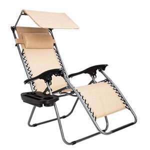 Set of 2 Non-Gravity Outdoor Lounge Chairs Sunshade Cup Holder Mobile Slot Folding Patio Chairs Canopy Tray (LEGENDARY-YES)