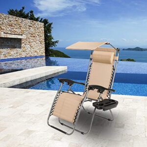 Set of 2 Non-Gravity Outdoor Lounge Chairs Sunshade Cup Holder Mobile Slot Folding Patio Chairs Canopy Tray (LEGENDARY-YES)