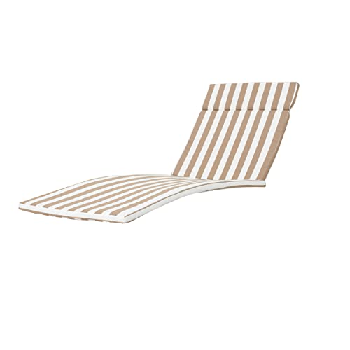 Christopher Knight Home Salem Outdoor Water Resistant Chaise Lounge Cushion, Brown And White Stripes, 79.25" L x 27.50" W x 1.50" H