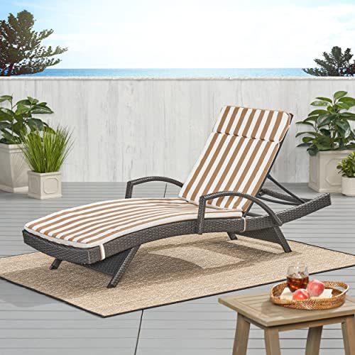 Christopher Knight Home Salem Outdoor Water Resistant Chaise Lounge Cushion, Brown And White Stripes, 79.25" L x 27.50" W x 1.50" H