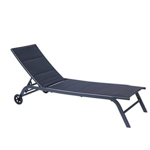 mengkoutdoor 2-pcs set chaise lounge chairs, five-position adjustable metal recliner， black