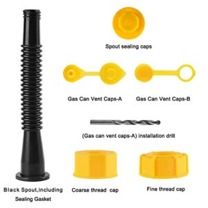 Gas Can Spout Replacement Gas Can Spout (3 Sets - Black) for 1/2/5/10 gal, Easy to Install, Durable, Replacement of Old Tanks Includes Nozzle, Vent caps, Rubber Gasket, Drill bits, Auxiliary Base Cap