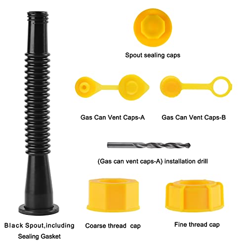 Gas Can Spout Replacement Gas Can Spout (3 Sets - Black) for 1/2/5/10 gal, Easy to Install, Durable, Replacement of Old Tanks Includes Nozzle, Vent caps, Rubber Gasket, Drill bits, Auxiliary Base Cap