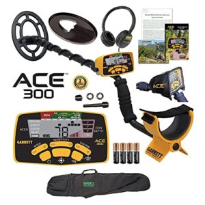 garrett ace 300 metal detector with waterproof search coil and carry bag plus free accessories
