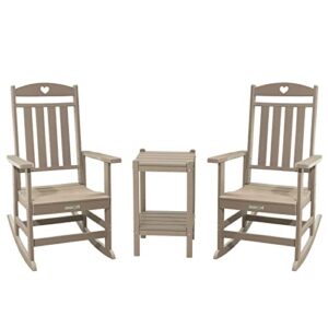 letsdate 3-piece patio rocking chairs set | 2 love high back plastic rocking chairs with 1 side table, outdoor & indoor | hdpe |easy to assemble | for lawn, porch(medium brown)