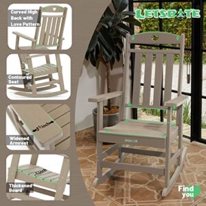 letsdate 3-Piece Patio Rocking Chairs Set | 2 Love High Back Plastic Rocking Chairs with 1 Side Table, Outdoor & Indoor | HDPE |Easy to Assemble | for Lawn, Porch(Medium Brown)