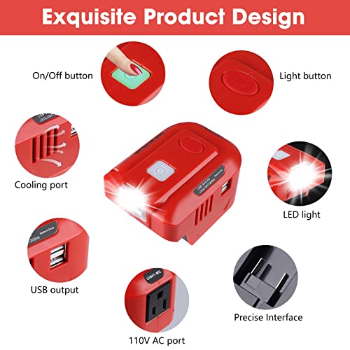 Alian for Milwaukee 18V Lithium Battery Inverter Generator,for Milwaukee USB Charger Adapter with LED Light,for Milwaukee Portable Power Source,for Milwaukee 150 Watt Power Inverter,18V DC to 120V AC