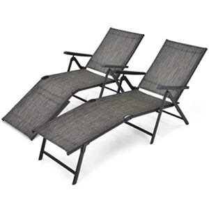 fksdhdg patio folding chair 2 piece outdoor portable recliner gray