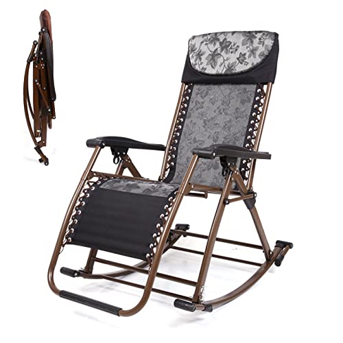 REBOTZ Rocking Chair Lounge Chair Wicker Chair Folding Office Lunch Break Chair Home Leisure Cool Chair Sun Lounger Living Room Lounge Arm Chair, for Living Room Bedroom Offices 1 Black