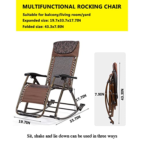 REBOTZ Rocking Chair Lounge Chair Wicker Chair Folding Office Lunch Break Chair Home Leisure Cool Chair Sun Lounger Living Room Lounge Arm Chair, for Living Room Bedroom Offices 1 Black